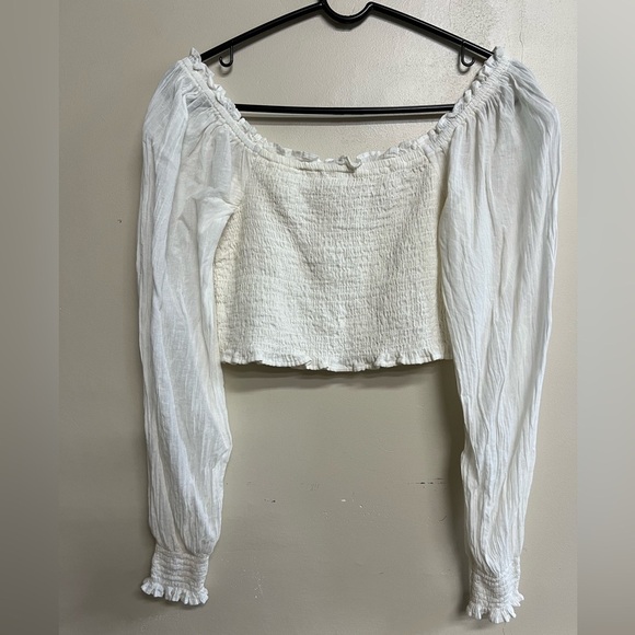 Aerie Long Sleeve Pretty Smocked Top, Soft Muslin - Picture 3 of 6